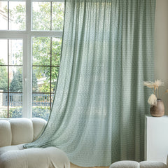 Vintage Mint Green Tulle Curtain with Silvery Thread - Thick Knit Textured