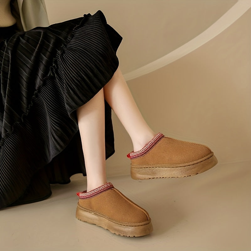 Women's Slip On Round Toe Non-slip Thick Sole Thermal Lined Shoes