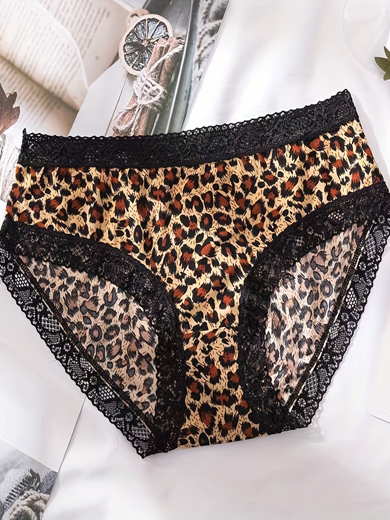 3pcs Leopard Print Briefs Soft Elastic Intimates Panties Women's Lingerie