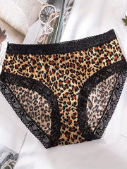 3pcs Leopard Print Briefs Soft Elastic Intimates Panties Women's Lingerie