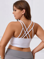 Solid Criss Cross Back High Stretch Plus Size Sports Bra