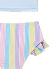 Girls Rainbow Graphic Swimwear Set Comfy Bathing Suit