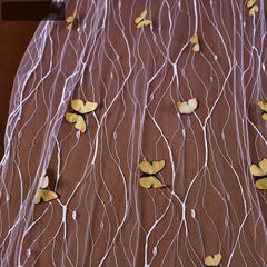 Vintage Royal Court Style Long Bridal Veil with Yellow Butterfly Embellishments
