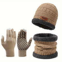 Winter Knitted Hat Scarf Gloves Set Neck Gaiter Anti Slip Gloves Warm Beanie