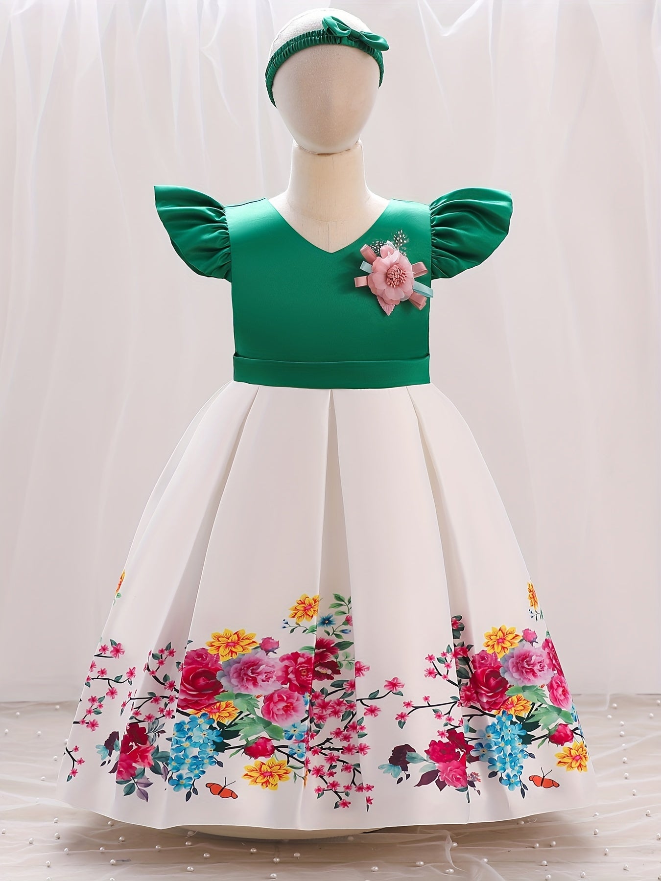 2pcs Baby Girls Floral Graphic Print Princess Dress Set