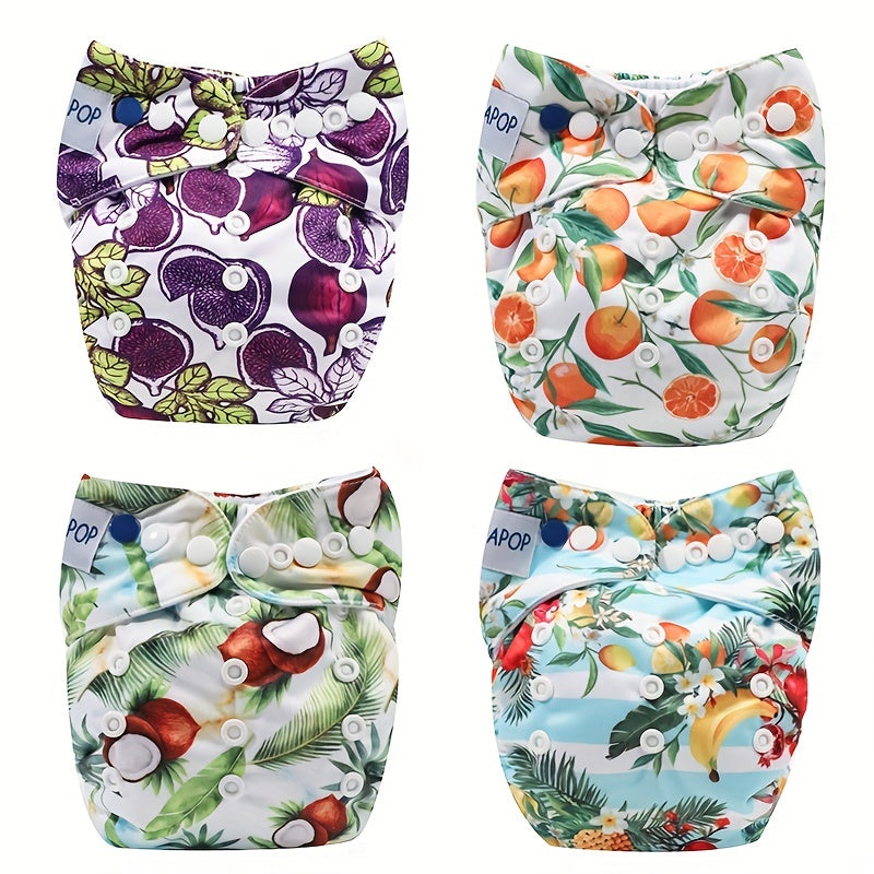 4pcs Fruit Print Cloth Diapers for Baby Girls