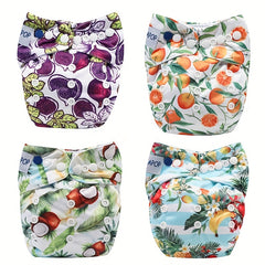 4pcs Fruit Print Cloth Diapers for Baby Girls