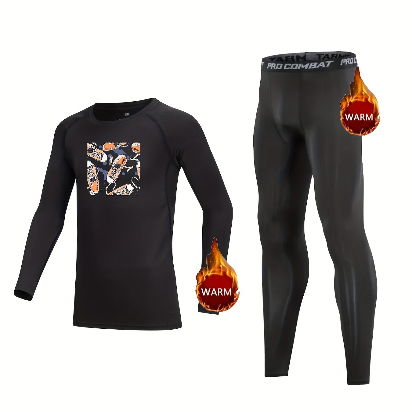 Kids Compression Fleece Set Shoes Pattern Long Sleeve Pullover