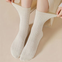 4 Pairs Twist Textured Mid Tube Socks Women's Stockings