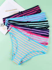 6 Pcs Striped Bow Tie Briefs Comfy Stretchy Intimates Panties