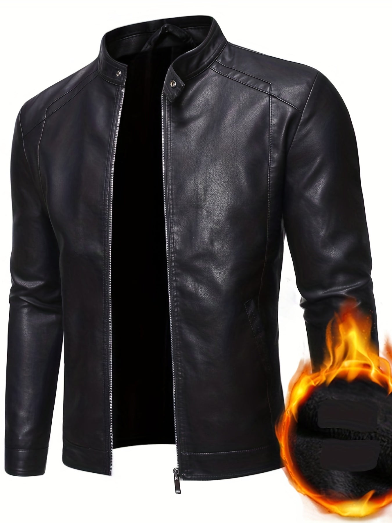 PU Biker Jacket Men's Casual Zip Up Faux Leather Jacket For Fall Winter