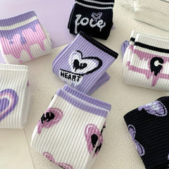 7 Pairs Heart Print Socks Women's Stockings