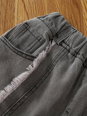 Girls Denim Shorts Elastic Waist Casual Loose Raw Trim Summer Clothes