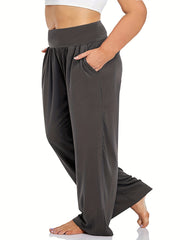 Wide Leg Pants Stretch High Waist Pockets