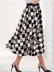 Flower Basket & Argyle Print Maxi Skirt
