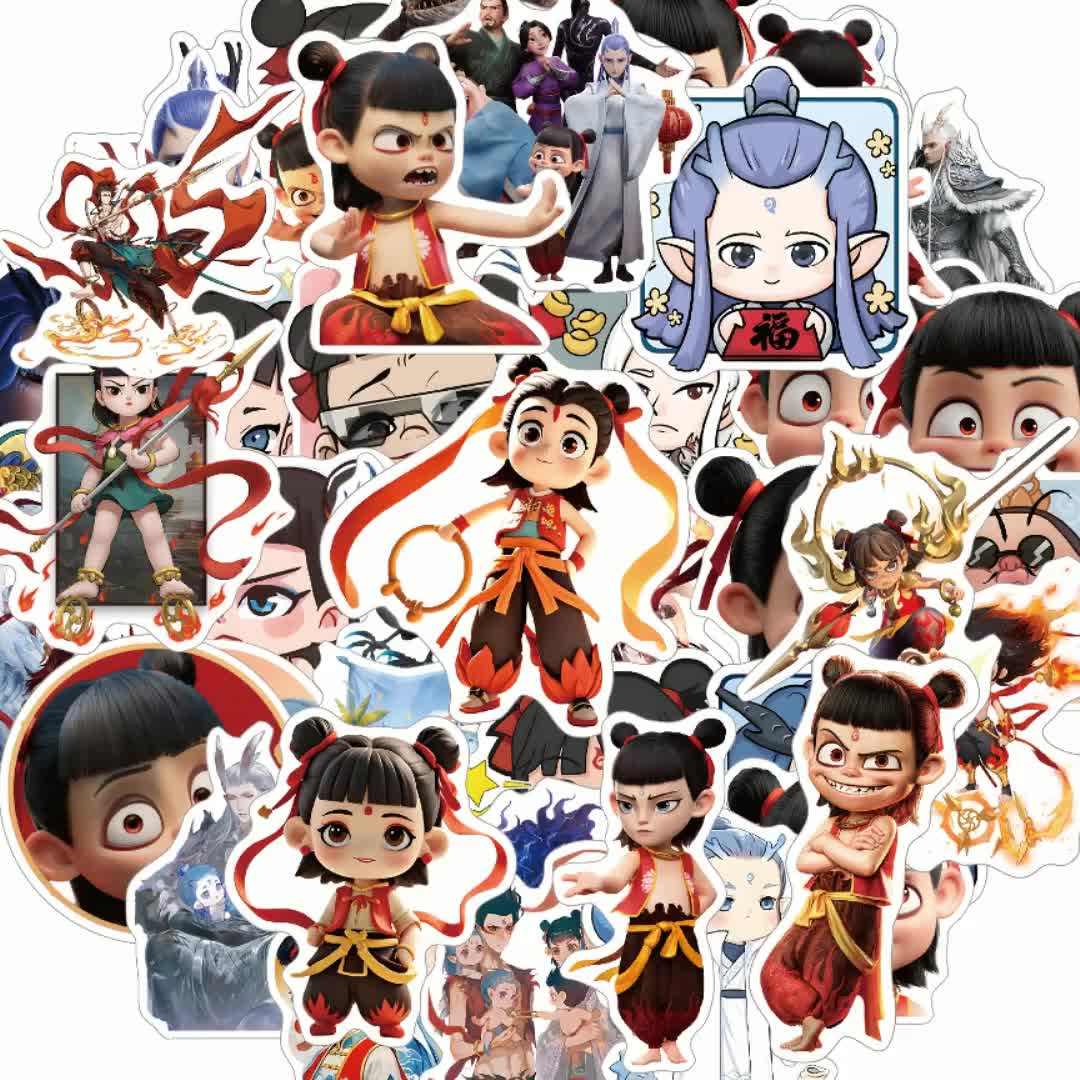 51pcs Waterproof Nezha Stickers for Fans Suitcases Notebook 18+