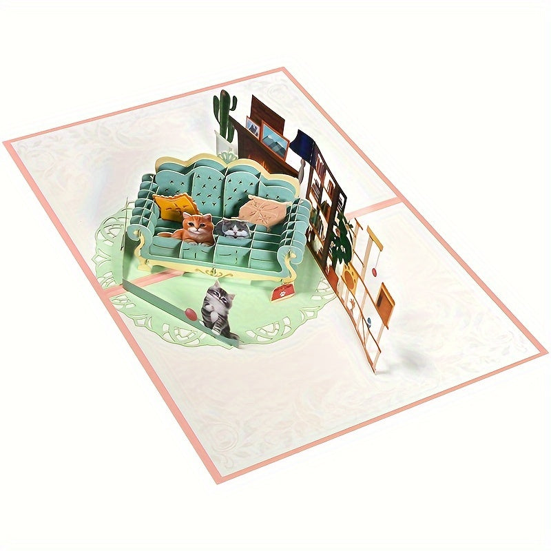 3D Pop Up Birthday Card Cats At Sofa Funny Birthday Cards For Friends And Family