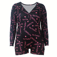 Loungewear Romper Women's Heart Print Long Sleeve