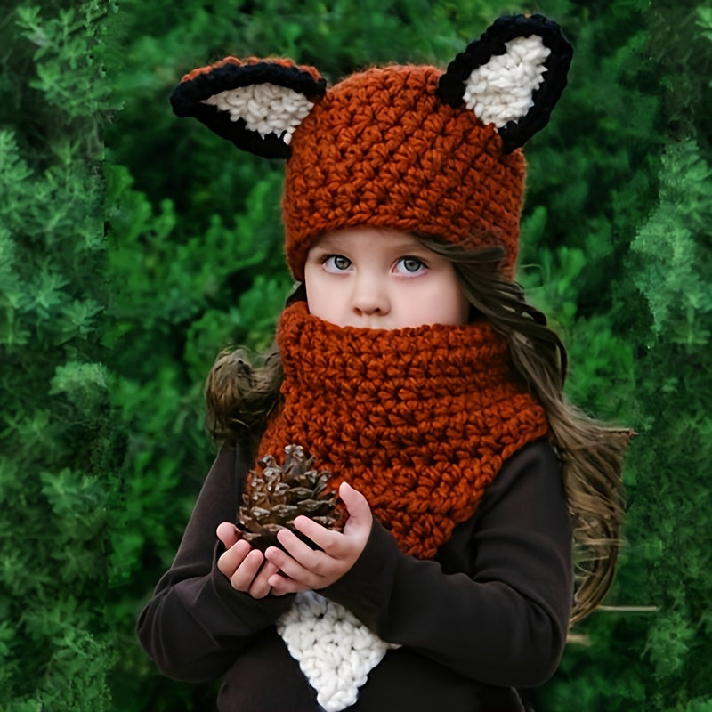 Kids Cartoon Squirrel Hat & Scarf Set