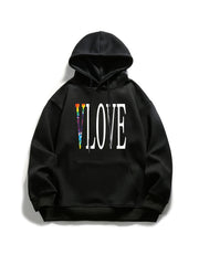 Love Letter Graphic Hooded Sweatshirt Pullover Casual Fleece Top