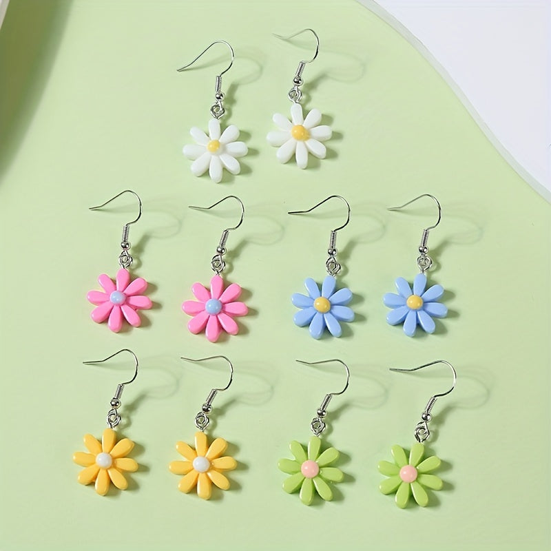 5pairs Girls Funny Flower Drop Earrings Teen Accessories