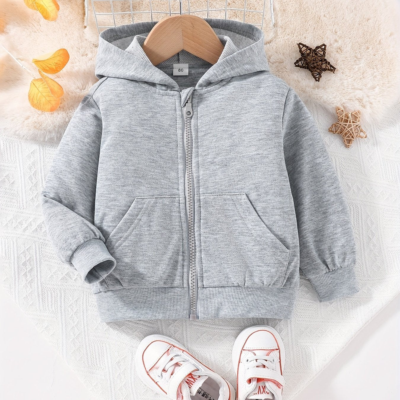 Baby Boys Girls Zip Up Hooded Coat Long Sleeve Jacket With Pockets