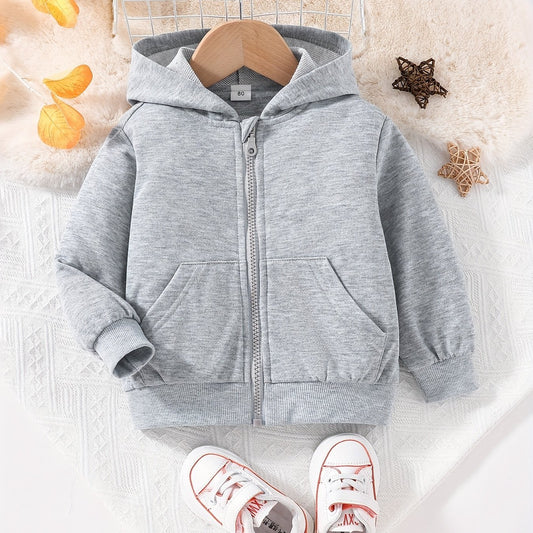 Baby Boys Girls Zip Up Hooded Coat Long Sleeve Jacket With Pockets