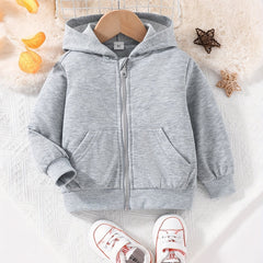 Baby Boys Girls Zip Up Hooded Coat Long Sleeve Jacket With Pockets