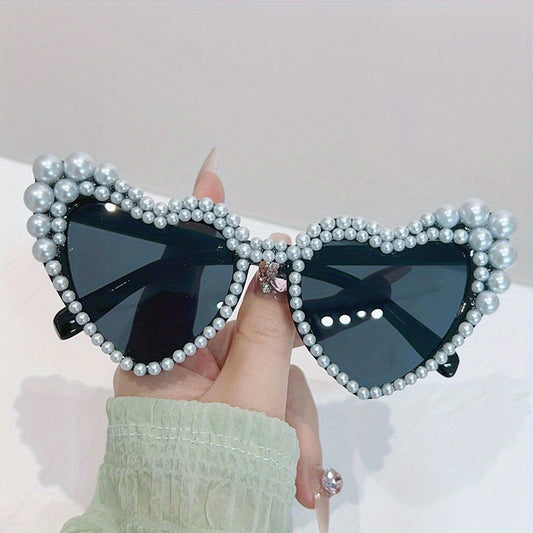 Heart Sunglasses Faux Pearl Party Decorative Sun Shades UV400