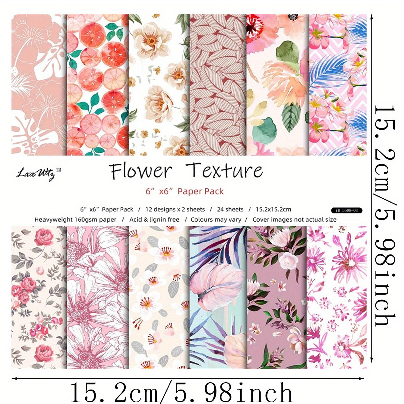 24pcs Marble Texture Paper for DIY Scrapbooking Album 6in x 6in