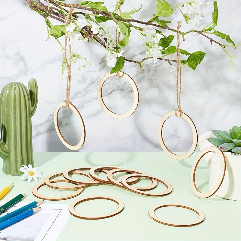 30pcs 75mm Natural Wood Rings Circle Ornaments for Painting Christmas Decor