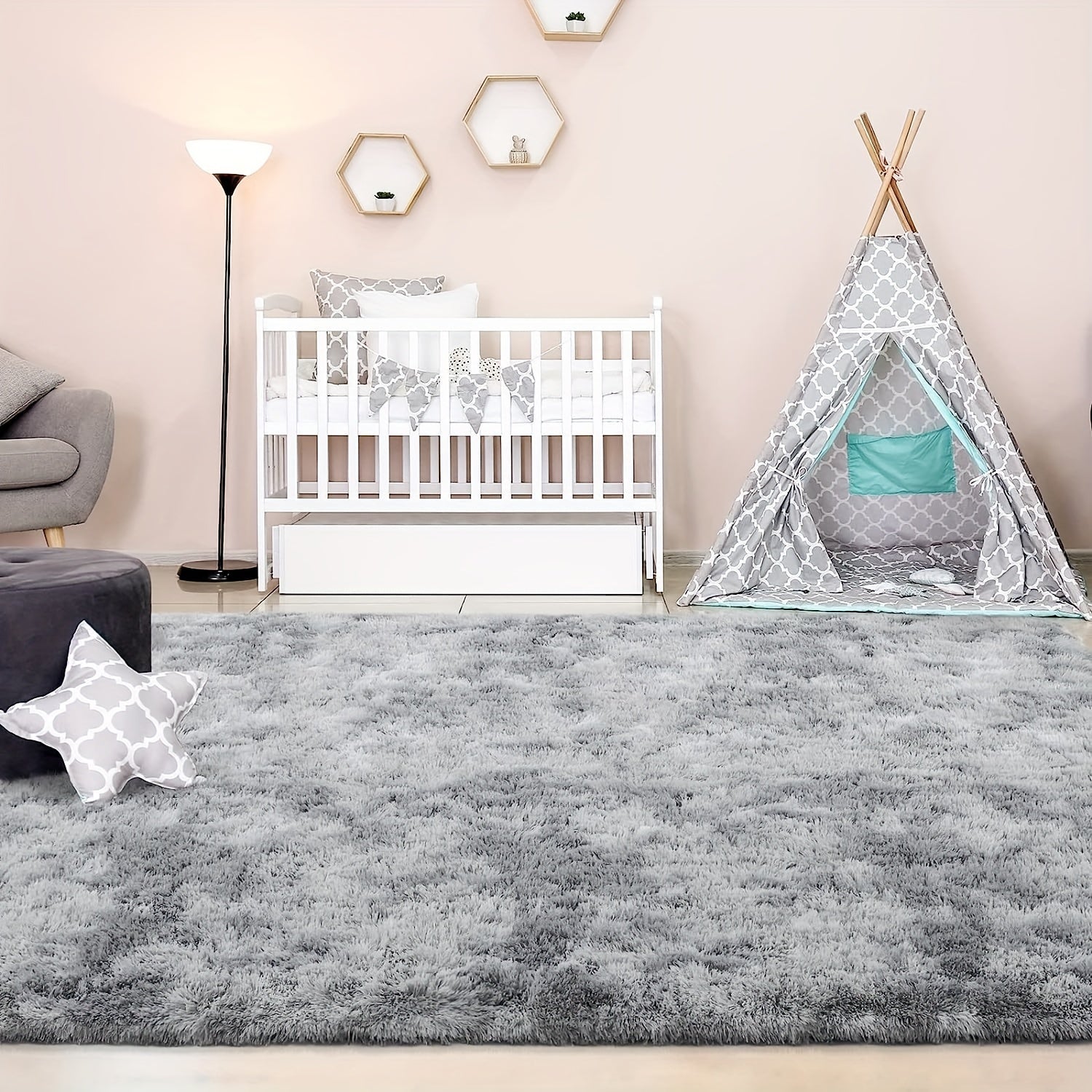 Light Grey Shag Area Rug Soft Fluffy Washable Carpet for Living Room Bedroom