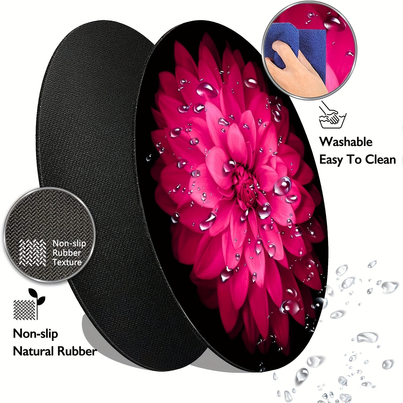 Pink Lotus Flower Textured Mouse Pad Non Slip Rubber Base
