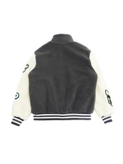 Men's Casual Lamb Fleece Block Jacket With Embroidered Patches