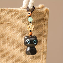 Wooden Lucky Cat Key Chain Phone Chain Pendant