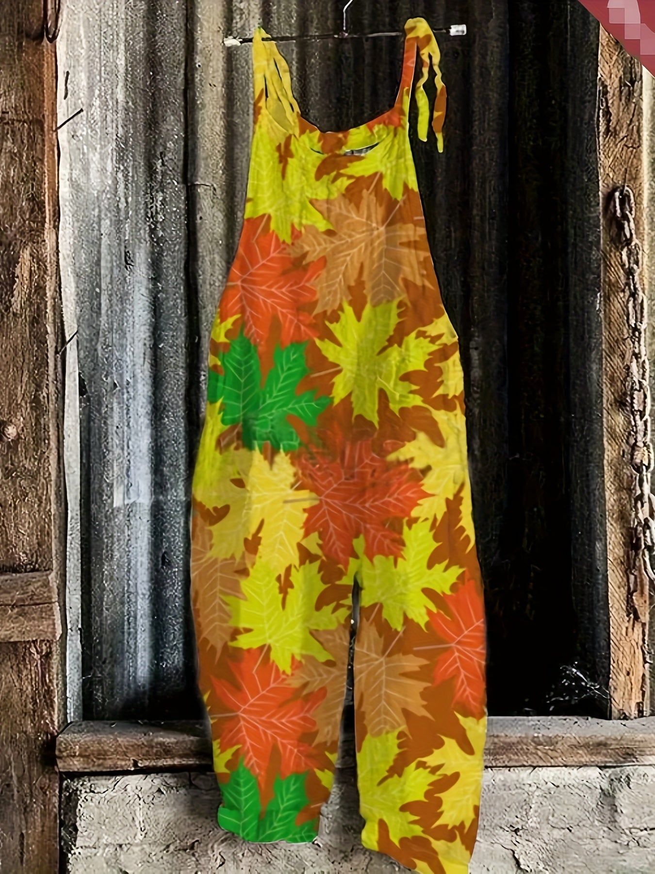 Maple Print Tie Shoulder Jumpsuit