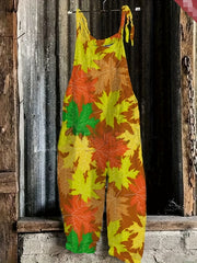 Maple Print Tie Shoulder Jumpsuit