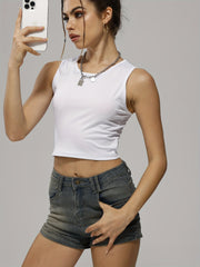 Women's Solid Sleeveless Crop Top Casual Sports Tank Top