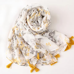 Yellow Butterfly Scarf Casual Tassel Shawl Head Wrap Turban