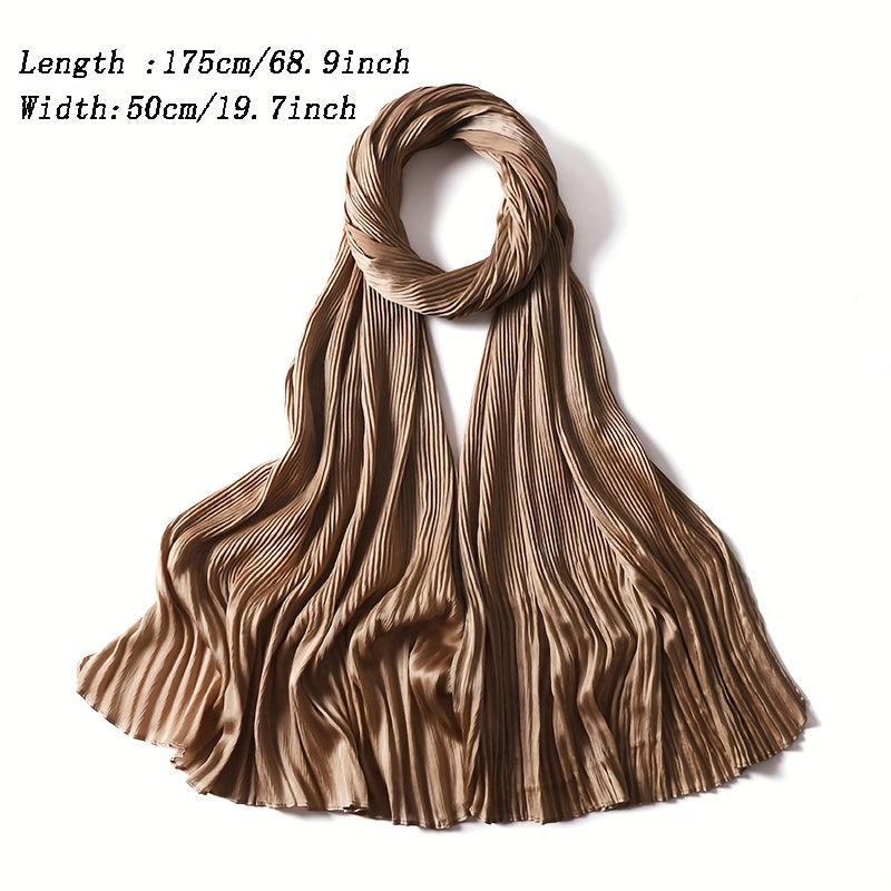 Bright Satin Hijab Pleated Head Scarf Silk Shawl Turban