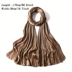 Bright Satin Hijab Pleated Head Scarf Silk Shawl Turban