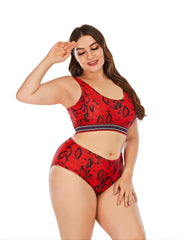 Leopard Print High Waist Bikini Set Women's Plus Size Swimsuit Set