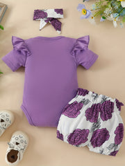 3pcs Baby Girls Daddy's Girl & Mommy's World Set - Onesie, Shorts & Headband