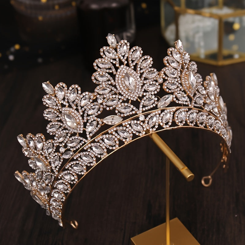 Baroque Crown and Tiara Golden Crystal Bride Wedding Queen Crowns Decorative