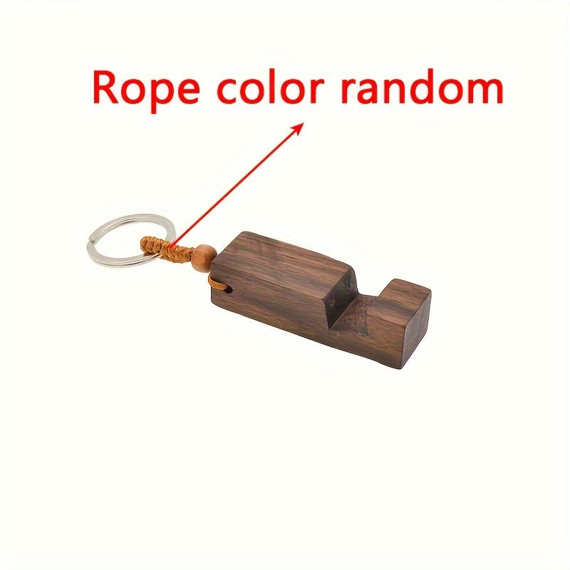 Retro Wood Phone Holder Stand Keychain Car Keyring Ornament Accessory