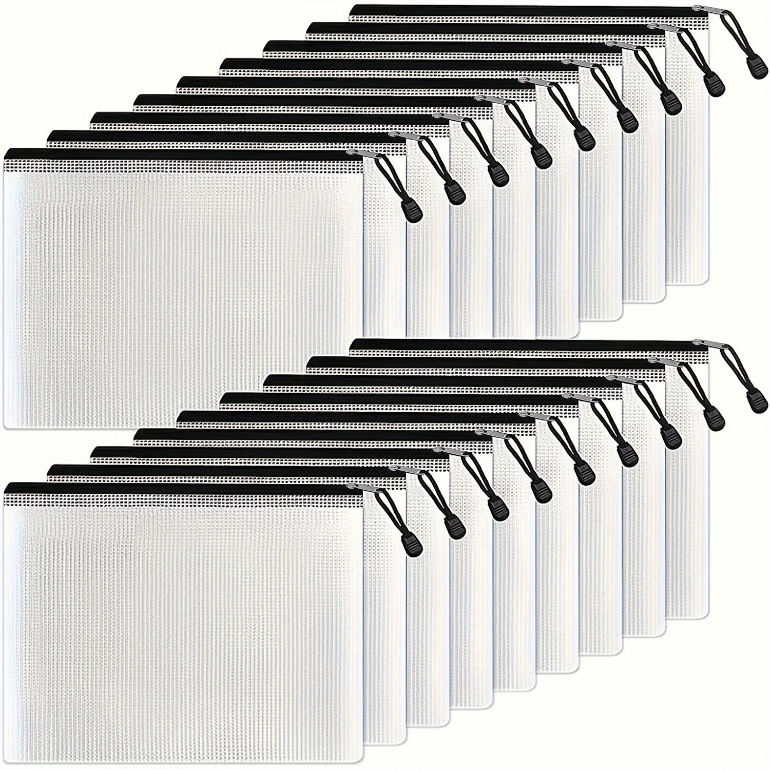18pcs A5 Transparent Mesh Zipper Waterproof PVC File Bags - Extra Large