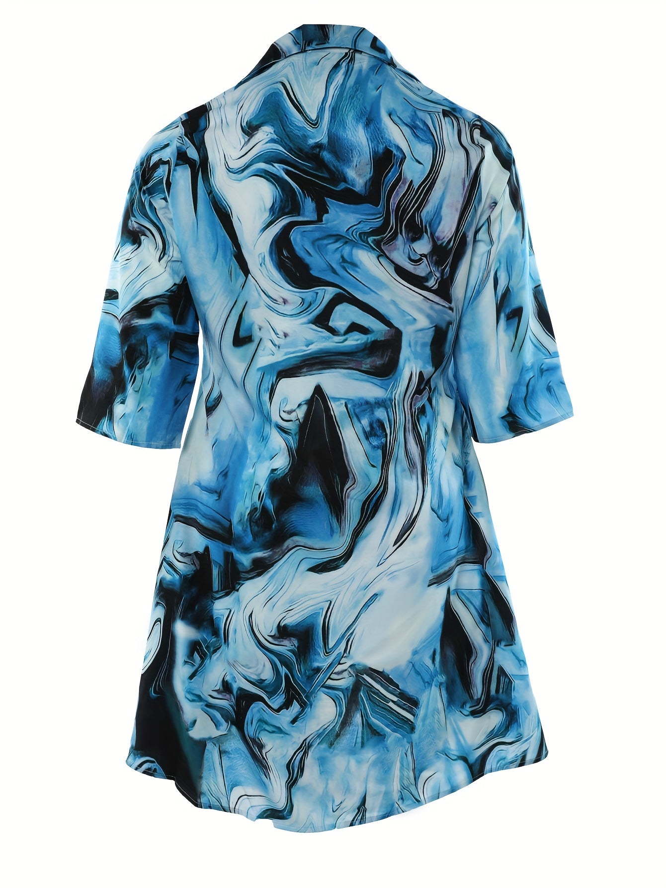 Marble Print Long Sleeve Polo Neck Dress With Pockets