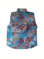 Tropical Print Button Up Long Sleeve Blouse