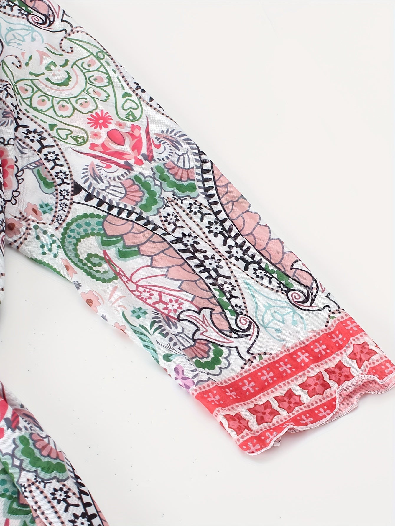 Women's Plus Paisley Print Long Sleeve Boho Cover Up