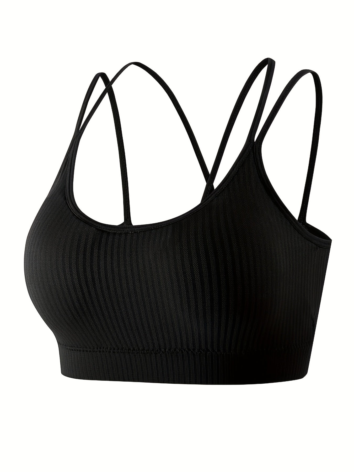 5pcs Solid Ribbed Wireless Bras Double Straps Women's Lingerie